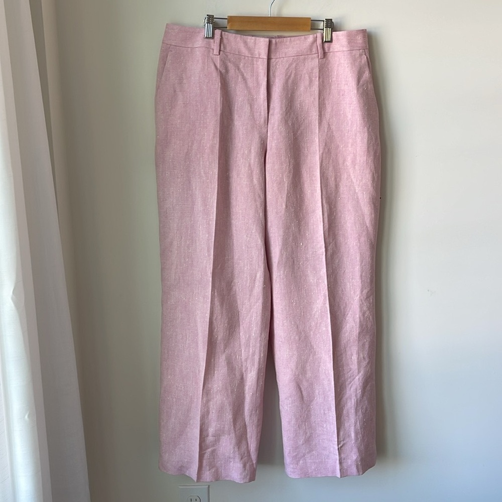 Lafayette 148 Gates Linen and Silk Trousers in Pink Madder Multi Pockets Size 14